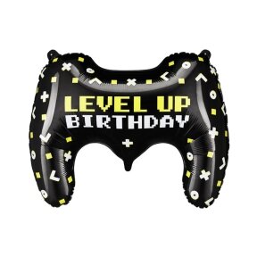 Balionas "Level up Birthday" Partydeco, tema kompiuteriniai žaidimai, konsolės pultas, gamepad, gamer, 75cm x 52cm