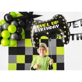 Balionas "Level up Birthday" Partydeco, tema kompiuteriniai žaidimai, konsolės pultas, gamepad, gamer, 75cm x 52cm