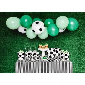 Indų komplektas futbolo tema, 6 lėkštės, 6 puodukai, 6 šiaudeliai