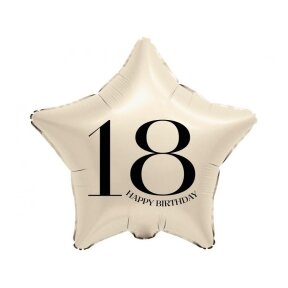 Kreminis folinis balionas žvaigždė su skaičiumi „18“, 44 cm