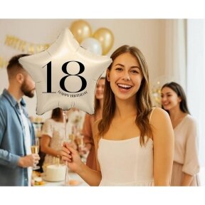 Kreminis folinis balionas žvaigždė su skaičiumi „18“, 44 cm