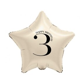 Kreminis folinis balionas žvaigždė su skaičiumi „3“, 44 cm