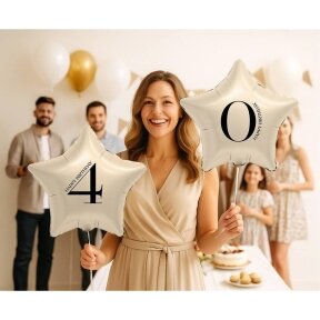 Kreminis folinis balionas žvaigždė su skaičiumi „4“, 44 cm