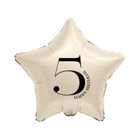 Kreminis folinis balionas žvaigždė su skaičiumi „5“, 44 cm