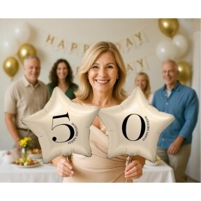 Kreminis folinis balionas žvaigždė su skaičiumi „5“, 44 cm