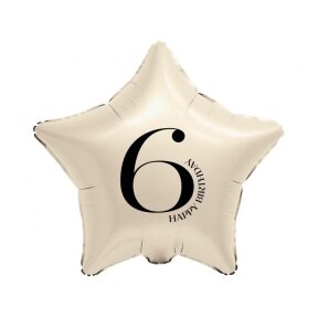 Kreminis folinis balionas žvaigždė su skaičiumi „6“, 44 cm