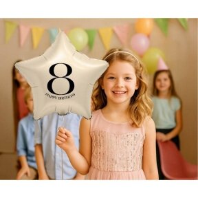 Kreminis folinis balionas žvaigždė su skaičiumi „8“, 44 cm