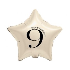 Kreminis folinis balionas žvaigždė su skaičiumi „9“, 44 cm