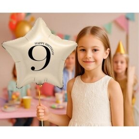 Kreminis folinis balionas žvaigždė su skaičiumi „9“, 44 cm