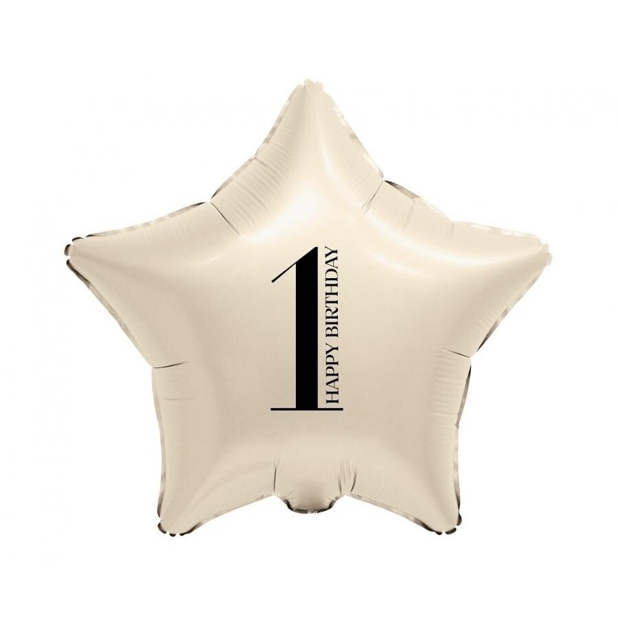Kreminis folinis balionas žvaigždė su skaičiumi „1“, 44 cm