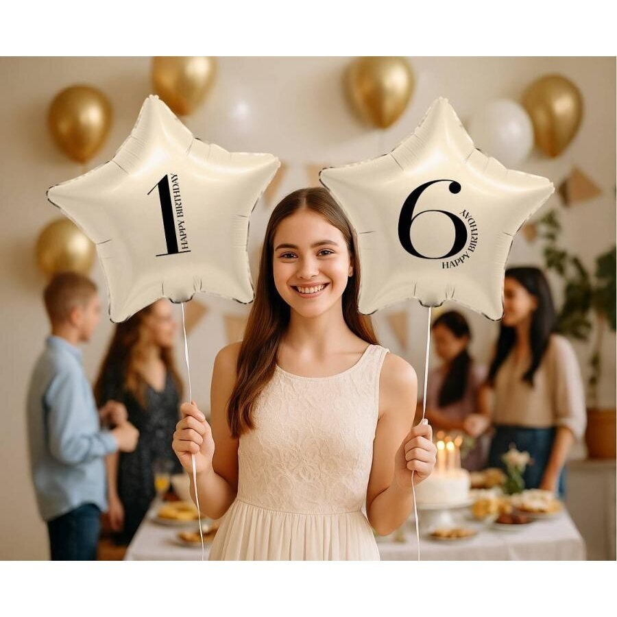Kreminis folinis balionas žvaigždė su skaičiumi „1“, 44 cm 1 Kreminis folinis balionas žvaigždė su skaičiumi „1“, 44 cm 1