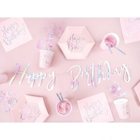 Servetėlės Happy birthday, rožinė, persiliejančių spalvų (holograminis) užrašas, 33cm x 33cm, 20vnt