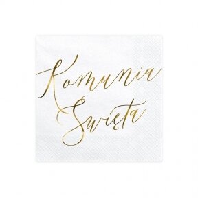 Servetėlės Komunia Swieta (lenkų kalba), balta, aukso spalva, 33cm x 33cm, 20vnt