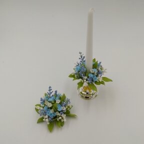 Vainikėlis žvakei, žydros spalvos, 11 cm