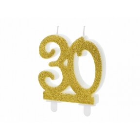 Žvakutė tortui skaičius 30, aukso žėrutis, 7,5 cm